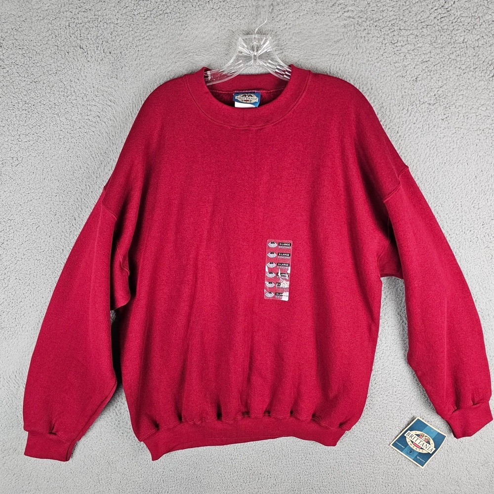 Brittania Sweatshirt Mens XL Red Fleece Lined Comfort Fit Long Sleeve Crew Neck